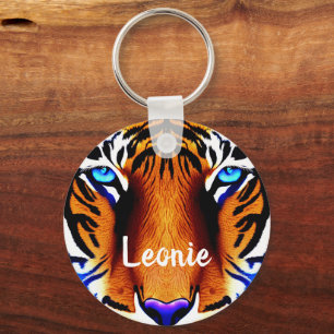 Personalized Name Tiger Cat Face Head Cute Animal Key Ring