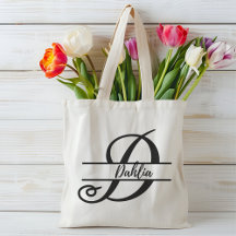personalized name tote bag, custom letter D gift