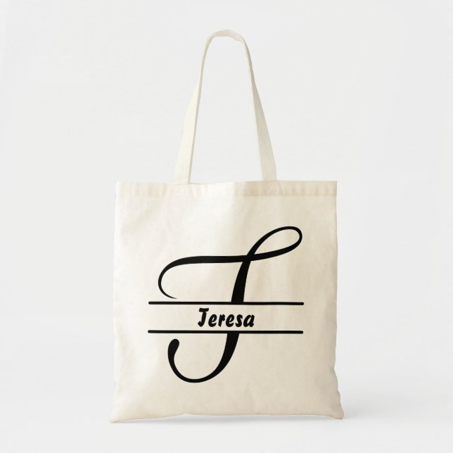 personalized name tote bag, custom letter T gift  (Front)