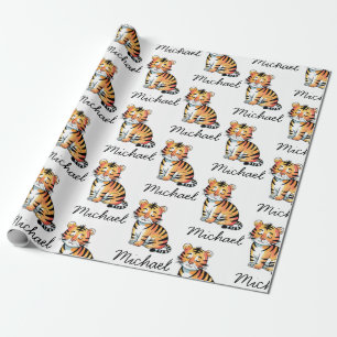 Personalized Name Trendy Tiger Wrapping Paper