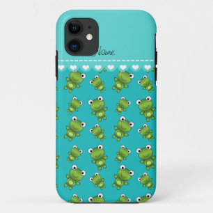 Personalized name turquoise frogs iPhone 11 case