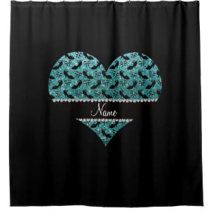 Personalized name turquoise glitter fancy shoe bow shower curtain