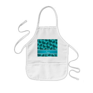 Personalized name turquoise leopard hearts kids apron