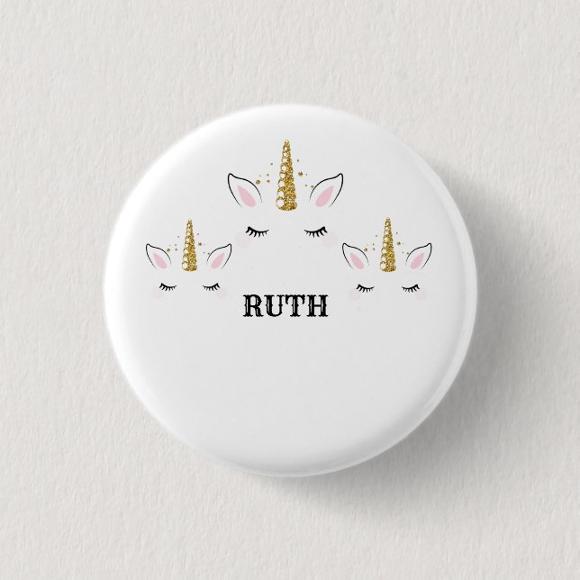 Personalized Name Unicorn Glitter Design – Custom  3 Cm Round Badge (Front)
