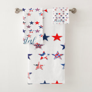 Personalized name USA flag star 4th july Bath Towel Set