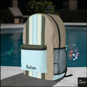Personalized name, Vertical stripes, Burlap Printed Backpack