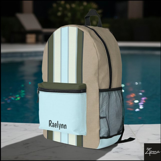 Personalized name, Vertical stripes, Burlap  Printed Backpack (Creator Uploaded)