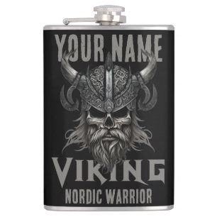 Personalized NAME Viking Warrior Heritage T-Shirt Hip Flask