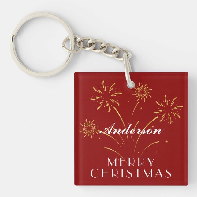 Personalized Name Warm Merry Christmas Decorative Key Ring (Front)