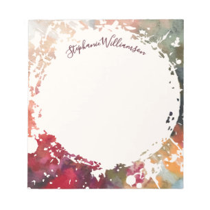 Personalized Name Watercolor Colorful Splatter Art Notepad