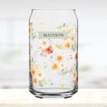 Personalized Name Watercolor Sunny Floral Pattern Can Glass<br><div class="desc">Introducing our Personalized Name Watercolor Sunny Floral Pattern Can Glass . Featuring watercolor illustration of bright color flowers pattern. Suitable as a gift for flower lover women or for bridesmaid and wedding gift.</div>