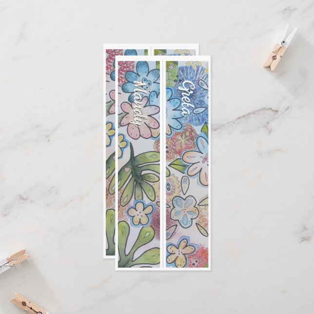 Personalized Name Whimsical Floral Two Bookmarks (Front/Back In Situ)