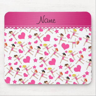 Personalized name white girl gymnasts hearts stars mouse pad