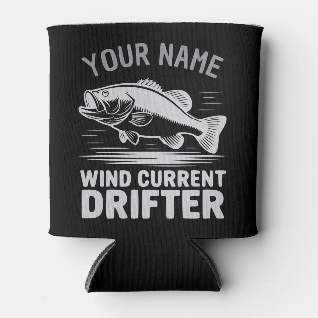 Personalized Name Wind Current Drifter Bass Fish Can Cooler (Front)