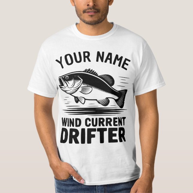 Personalized Name Wind Current Drifter Bass Fish T-Shirt (Front)