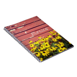 Personalized Name with Rustic Wood & Flowers Note Notebook