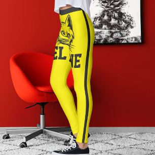 Personalized Name Yellow Grey Stripes Cute Cat Pet Leggings