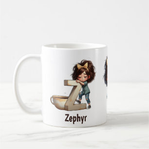 Personalized Name & Z Sleepy Morning Plaid Charact Coffee Mug