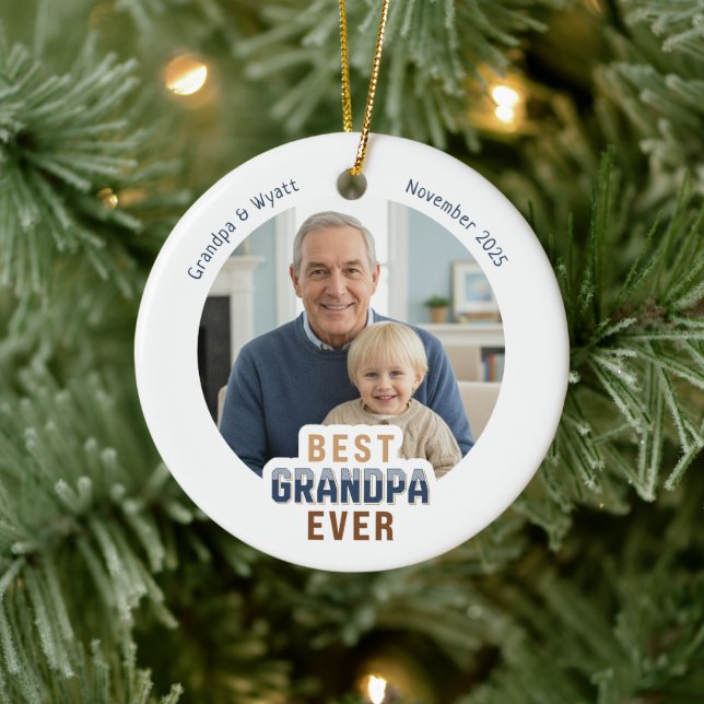 Personalized Names Photo Best Grandpa Ever Ceramic Ornament (Tree)