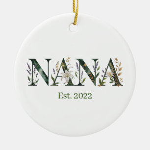 Personalized Nana Est Year Floral Grandmother Gift Ceramic Ornament