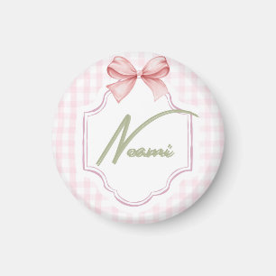 Personalized Naomi Baby Girl Nursery Bow&Gingham Magnet