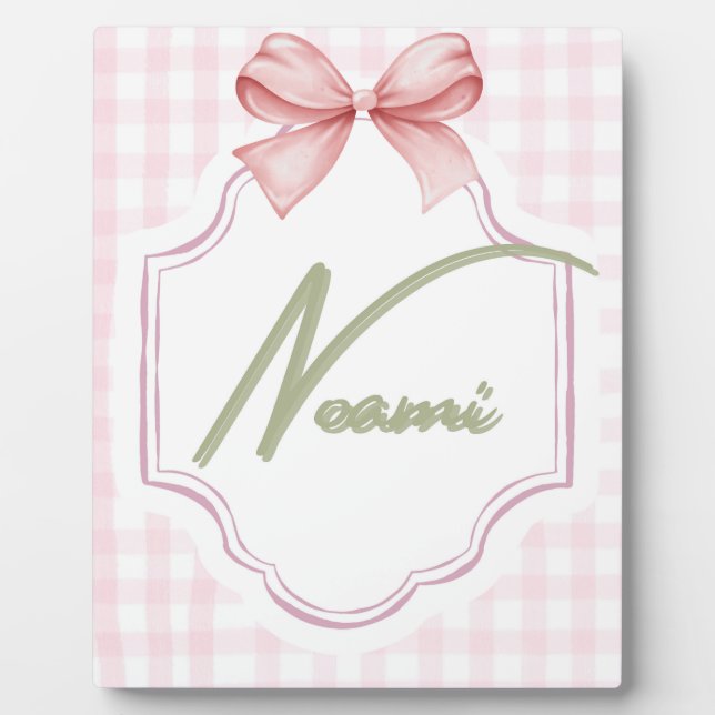 Personalized Naomi Baby Girl Nursery Bow&Gingham Plaque (Front)