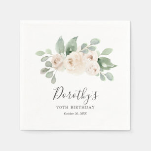 Personalized Napkins 70th Birthday White Rose