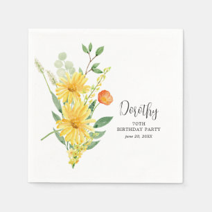 Personalized Napkins 70th Birthday Yellow Floral
