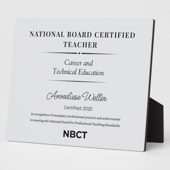 Personalized National Board Certified Teacher  Plaque (Side)