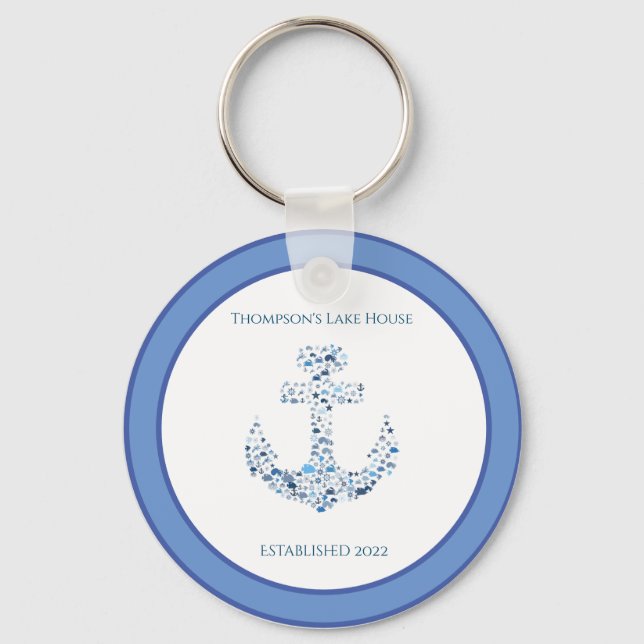 Personalized Nautical Anchor Themed  Key Ring (Front)