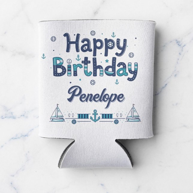 Personalized Nautical Birthday Can Cooler (Knot your average koozie.)