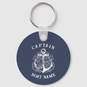 Personalized Nautical Captain Boat Name Anchor Key Ring