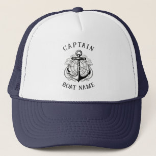 Personalized Nautical Captain Boat Name Anchor     Trucker Hat