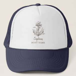 Personalized Nautical Captain Boat Name Anchor     Trucker Hat