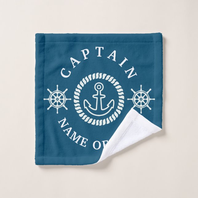 Personalized Nautical Captain/Boat Name Editable Bath Towel Set (Wash Cloth)
