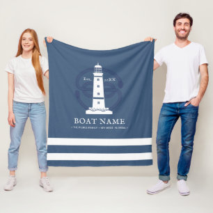 Personalized Nautical lighthouse Boat Name Modern Fleece Blanket