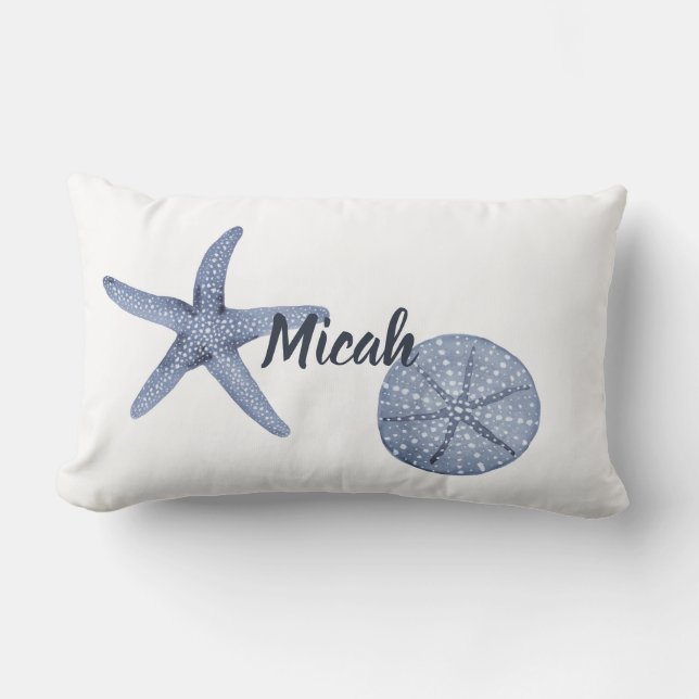Personalized Nautical Pillow Blue Watercolor (Front)