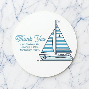 Personalized Nautical Sailboat Cabana Stripe Classic Round Sticker