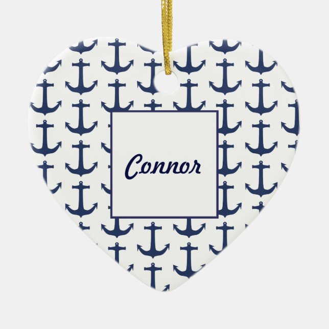 Personalized Nautical Theme heart Ornament (Front)