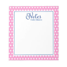 Personalized Navy and Pink  Polka Dot Notepad