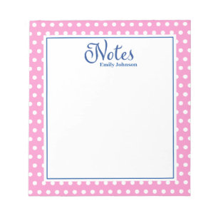 Personalized Navy and Pink  Polka Dot Notepad