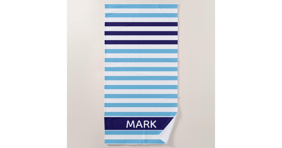 Personalized Navy Blue And White Multi Stripe Beach Towel ...