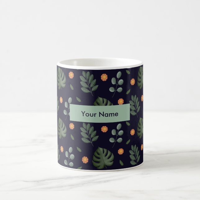 Personalized Navy Blue Botanical Floral Mug (Center)