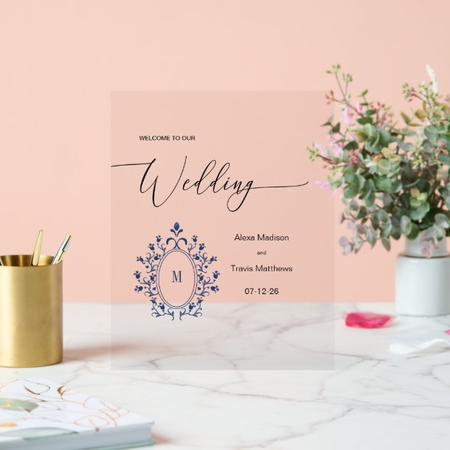 Personalized Navy Blue Monogram Wedding sign (Wedding)