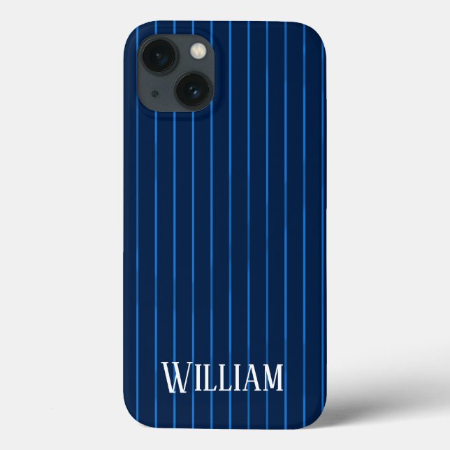Personalized navy blue pinstripes Case-Mate iPhone Case (Back)