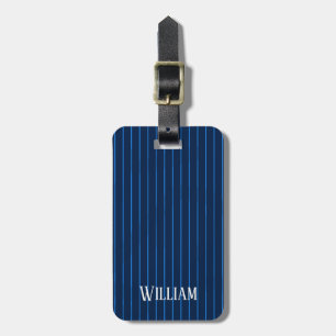 Personalized navy blue pinstripes luggage tag
