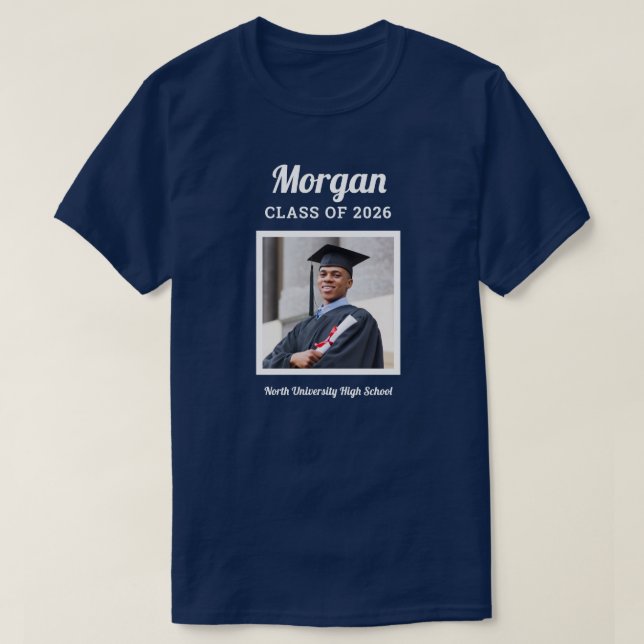 Personalized Navy Class of 2026 Graduation Photo T-Shirt (Design Front)