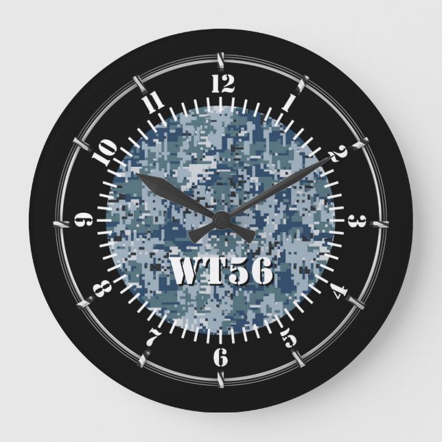 Personalized Navy Digital Camouflage on a Large Clock (Front)