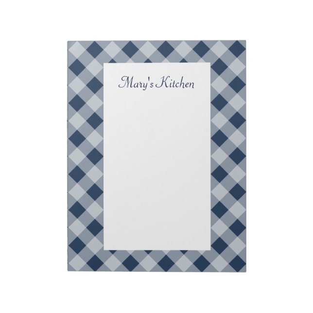 Personalized Navy Gingham Notepad (Rotated)