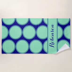 Personalized Navy Mint Polka Dot Pattern Modern Beach Towel